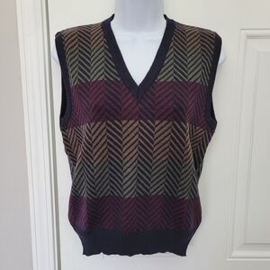 Vintage Corporate Woman 100% Wool Sweater Vest Herringbone Multi Color Sz Small